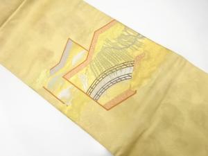 引箔　屏風に柳・白鷺模様織り出し　名古屋帯